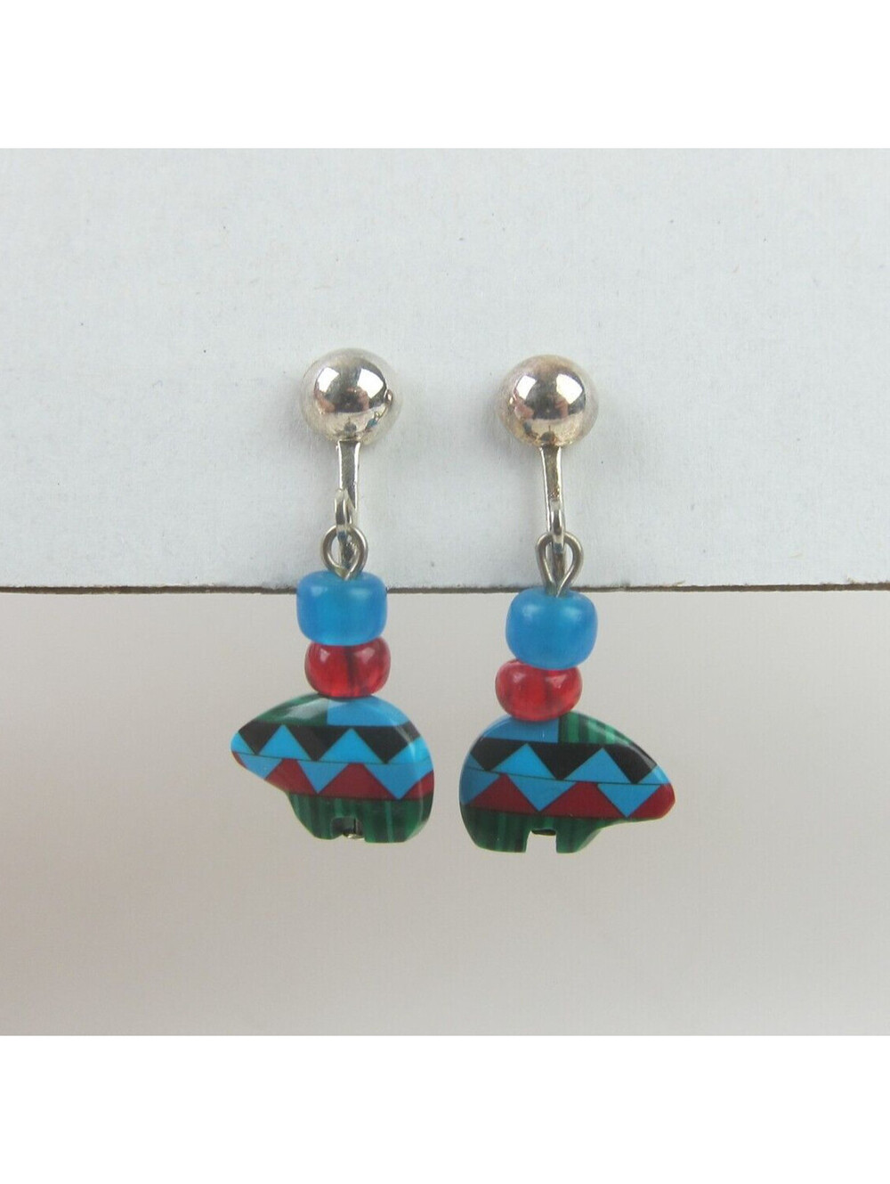 Vintage Southwestern Bead Clip on Earrings Faux Zuni Bear Native American Style
